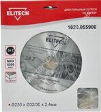 ELITECH Диск пильный ,ф 230мм х32/30 мм х2,4мм, 24 зуб, д\дерева